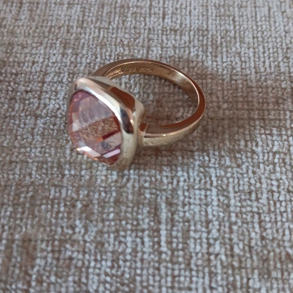 925 Sterling Silver Gold Plated Champagne Faceted Crystal Ring - Picture 11 of 11